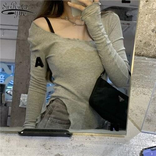 Women Knitted Bottoms Shirts Black Skinny Inner Long Sleeve Round-neck Tight Womens Blouse Streetwear Slim Top Female 12697