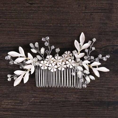 FORSEVEN Silver Color Flower Leaf Shining Crystal Hair Combs Clips Headpieces Bride Noiva Bridal Wedding Hair Jewelry Ornaments