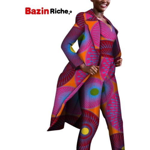 Spring Traditional African Clothing Dashiki Long Coat and jumpsuit 2 Pieces Africa Bazin Women Clothing Plus Size WY5276