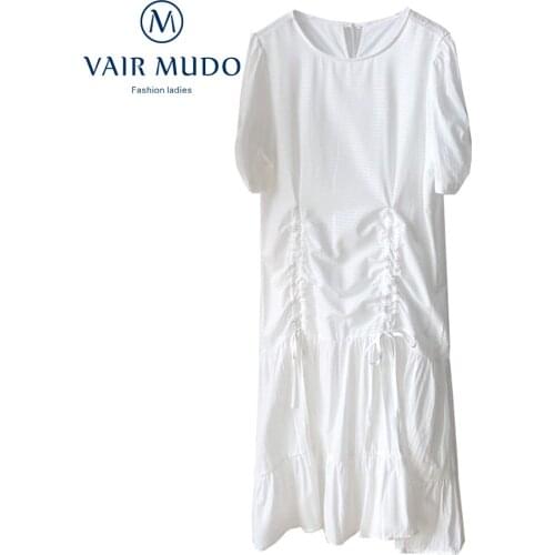 2021 White Dress Womens Mid-Length Summer New Style Drawstring Super Fairy French Long Skirt Women Elegant Fashion Y-304