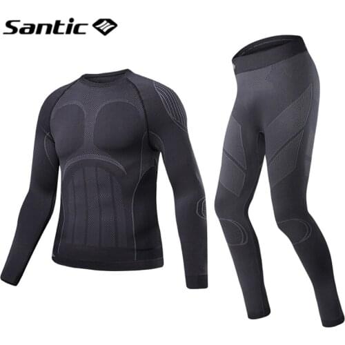 Santic Winter Cycling Base Layer Long Sleeve Fleece Thermal Breathable Underwear Men Running Ski Skinsuit Sport Fitness Clothing