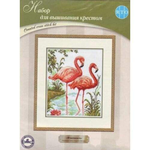 Gold Collection Counted Cross Stitch Kit Flamingos Flamingo Two Red Brids in the Lake rto