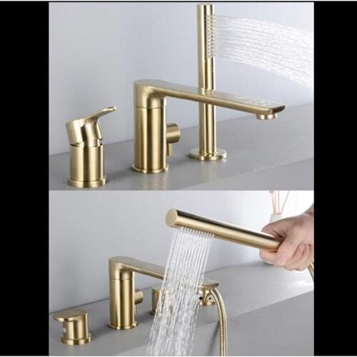 Brush gold Bathroom Bathtub Faucet set decked three holes rotation bathtub faucet set Brass Black chrome