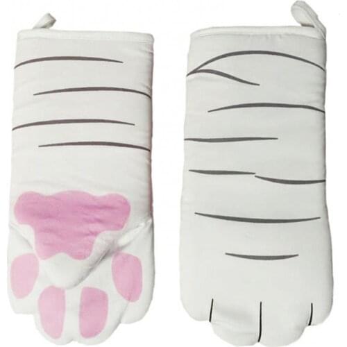 1 Pair Cotton 3D Cat Paw Microwave Oven Gloves Household Heat Resistant Mittens