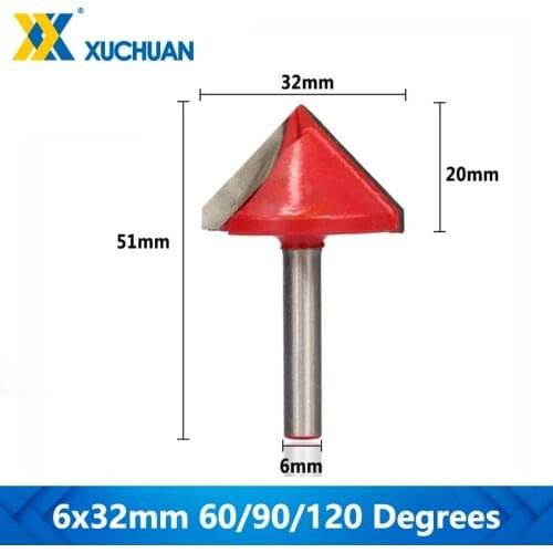 1pc 6x32mm 60/90/120 Degrees Wood Trimmer 3D Router Bit For Woodworking Milling v Shape Engraving Bit Wood Router Bit