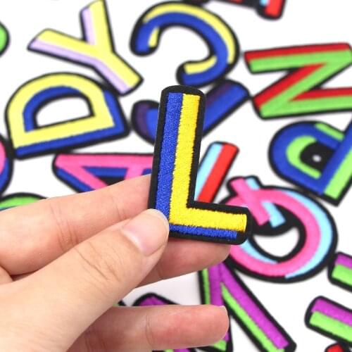 1Pcs Patch A-Z English Letter Patches For Clothing Colorful Alphabet Iron On Embroidery Patches Stripes Sew Accessories DIY Name