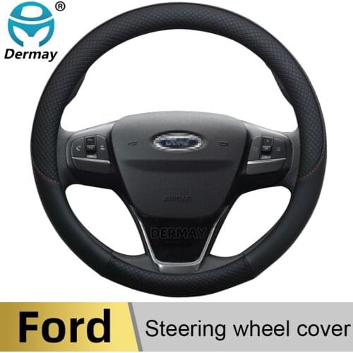 100% DERMAY Brand Leather Car Steering Wheel Cover Anti-slip for Ford Galaxy High Quality Auto Accessories