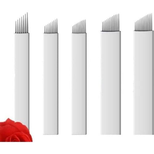 100 Pcs 0.20mm White Flex12/14/15/16/18/19/21 Needle Eyebrow Tattoo Microblading Blades For Permanent Makeup Manual Pen