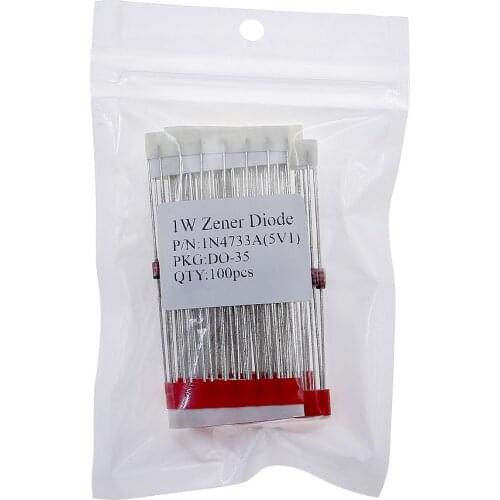100pcs/lot 1W Zener Diode (3V 3.3V 3.6V 5.1V 5.6V 7.5V 10V 12V 13V 15V 16V 18V 20V 22V 24V 30V 33V 39V) DO-35 Series