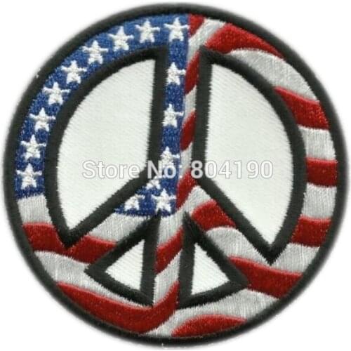 3" USA FLAG PEACE SIGN MOTORCYCLE HOT ROD PUNK BIKER PATCH punk rockabilly applique Embroidered iron on patch clothes stickers