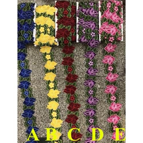 6-7cm dyed yarn embroidery fashion China folk style flora lace trim, HFXP1030G
