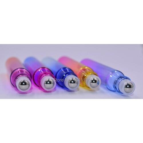 600pcs/lot Colorful 10ml 1/3oz Roll On Glass Perfume Bottle Liquid Fragrances Essential Oil bottle Stainless steel Roller Ball