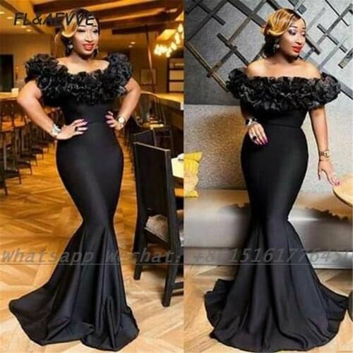 African Black Evening Dress 2021 Mermaid Off-The-Shoulder Lace Appliques Floor Length Formal Evening Gown for Women