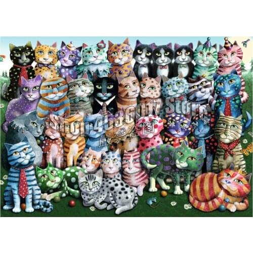 Diamond Painting Cross Stitch Cat Family Reunion 5D Diamond Embroidery cartoon animals Cats DIY Full Diamond Mosaic Needlework
