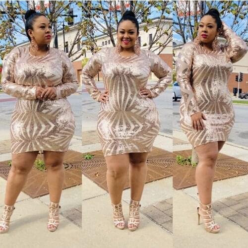 Sequins Plus Size Dress Women 2021 Autumn Mesh Patchwork Elegant Mini Dress Sexy Black Long Sleeve Party Bodycon Dress Vestido