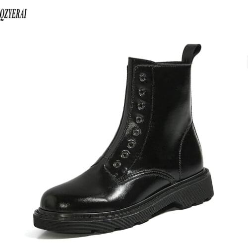 QZYERAI New style Martin boots Genuine leather Womens boots European style High heels cowhide Female boots Autumn winter shoes