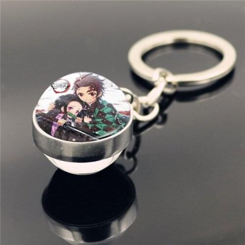 Demon Slayer Kimetsu No Yaiba Kamado Tanjirou Nezuko Keychain Color Double Side Glass Ball Anime Cosplay Pendant Keyrings Gift