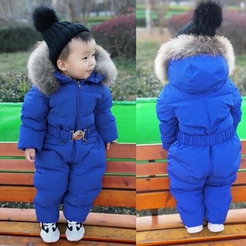 Baby Jumpsuit 2019 Kids Childrens Winter Rompers for Boy Girls Down Thicken Warm Overalls Baby Jumpsuits Real Fur Rompers