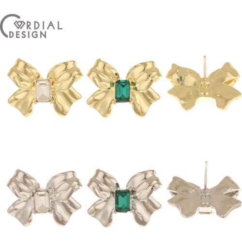 Cordial Design 100Pcs 17*20MM Earring Accessories/Rhinestone Earring Stud/Bowknot Shape/Jewelry Finding & Components/DIY Making