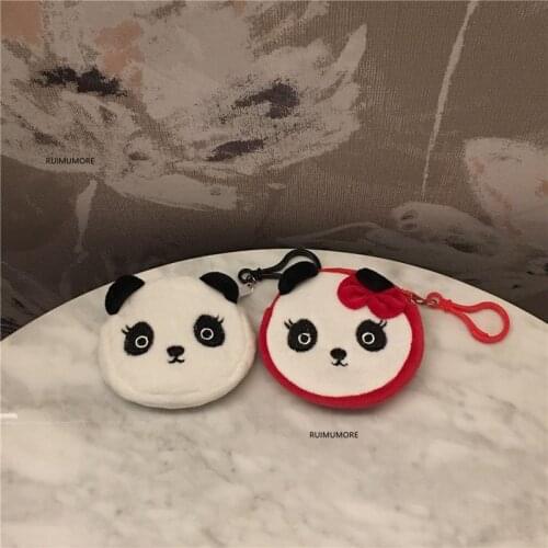 2Colors., 7.5CM approx. plush Panda Purse , Mini Plush purse bag , key hook and belt