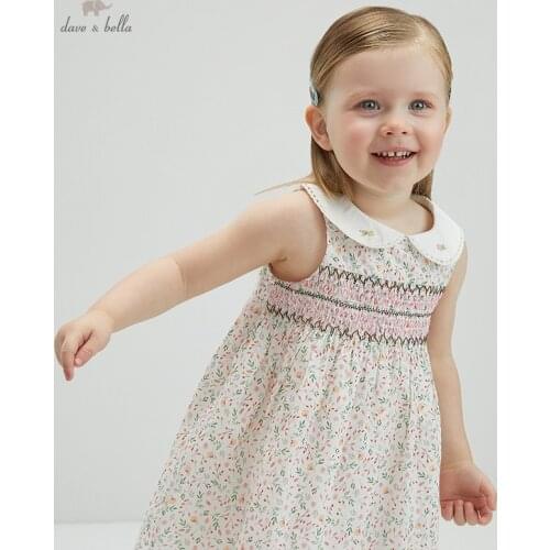 DBZ17777 dave bella summer baby girls cute floral print dress children fashion party dress kids infant lolita clothes