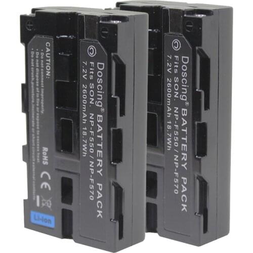 Doscing 2pcs NP-F550 NP-F570 7.2V 2.6Ah Rechargeable battery for Sony NP F550 F570 CCD-SC55 CCD-TRV81 DCR-TRV210 MVC-FD81 Camera