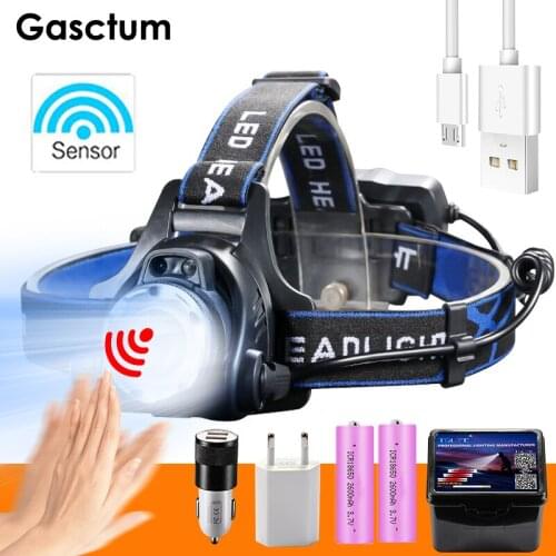 IR Sensor Headlamp Powerful LED Headlight T6/L2/V6 USB Rechargeable Fishing Torch Zoom Waterproof Lanterna 18650 1400 or 2600mah