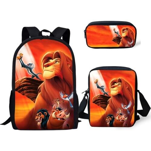 HALYUNASC Fashion Childrens School Backpack The Lion King Pattern Book-Bags Cartoon Anime Design 3PCs/Set Students School Bags