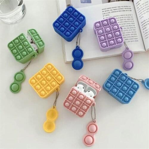 Reliver Stress Toys Push Bubble earphone case for Apple Airpods 1 2 pro Antistress cover for Airpods Adult kid with pendant