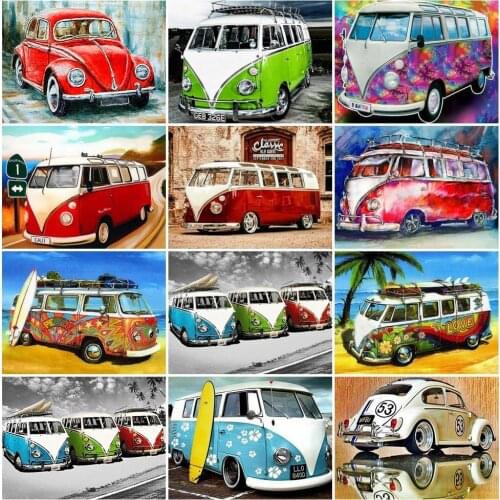 New Diy Beautiful Car Bus Oil Painting By Numbers Art Picture Acrylic Paint Drawing On Canvas For Couple Hand Painted Home Decor