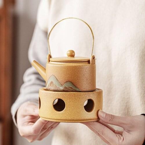Pottery Teapot Vintage Coarse Heating Base Ceramic Tea Cup Warmer Heater Stove Tea Pot Base Candle Holder Chinese Teaware Warm