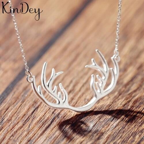 Kindey Korean Simple Silver Color Deer Antlers Necklaces Pendants for Women Statement Necklaces Christmas Gifts