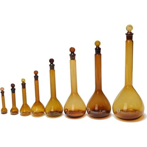 Brown Lab Glass Volumetric Flask with Glass Stopper
