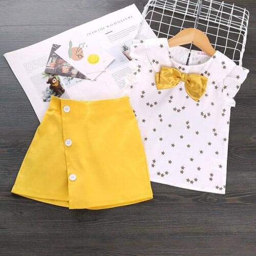 2pcs Suit Baby Children Set Lace Costume Children Clothing Summer New Baby Girls Sleeve Top + Flower Short Skirt Sweet 0-5 Years