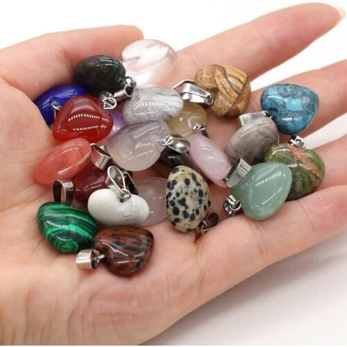 New Natural Stone Pendant Heart-shaped Pendant Necklace For DIY Jewelry Necklace Best Birthday Gift Size 16x16mm
