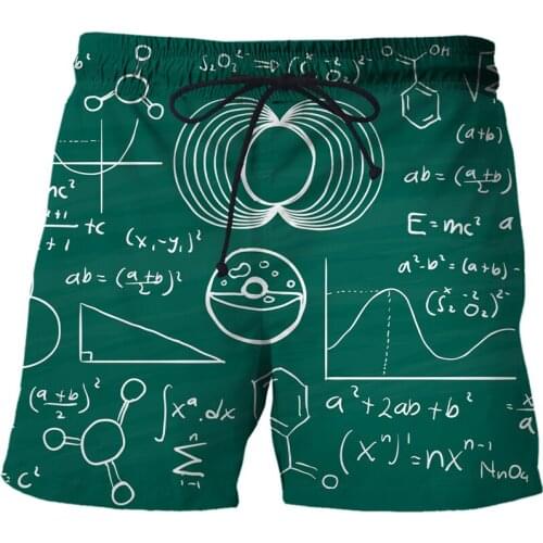 Summer Men mathematical formula Drawstring 3d Printed Sport Beach Shorts mens clothing hombres pantalones cortos Men clothing