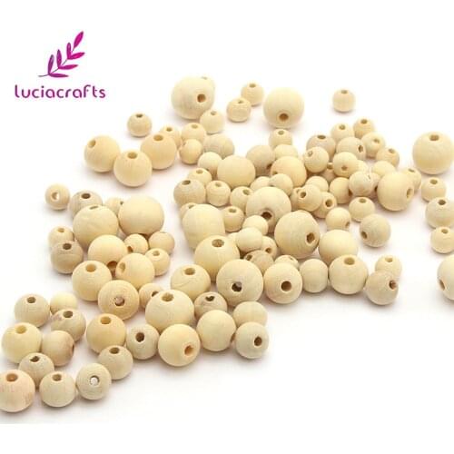 Lucia Crafts Random Mixed 8/10/12/15mm Natural Round Wooden Beads DIY Handmade Decoration Materials 50g/lot E1302