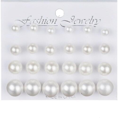 Fashion 12 pairs/Set White Simulated Pearl Stud Earrings Set For Women Jewelry Accessories Piercing Ball Earrings Brincos