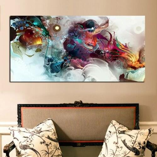 Watercolor Retro Dragon Abstract Oil Painting Print on Canvas Painting Poster Print Wall Picture for Living Room Cuadros Decor