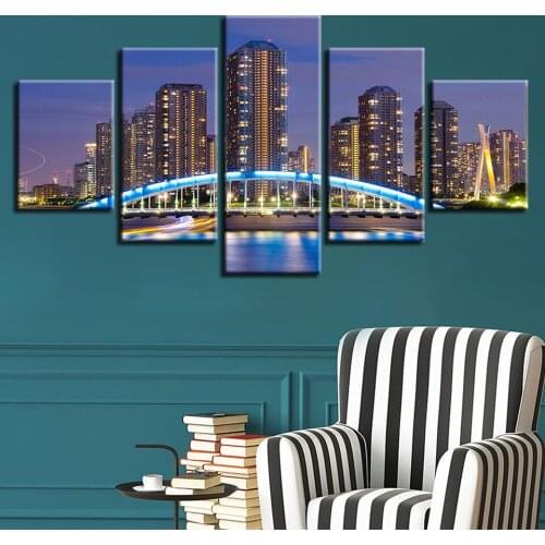 Wall Art Canvas Painting HD Prints Pictures 5 Panel Urban Buildings Home Decoration Modular Poster Living Room Framework Frame