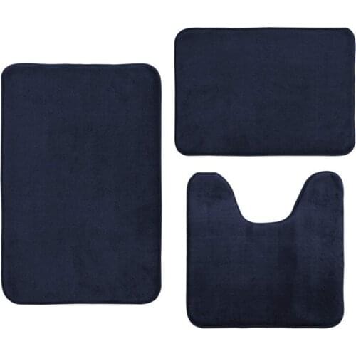 Anti Slip Bath Mat Minimalist Black 3 Pieces Bathroom Mat Set Bathtub Pad Doormat Toilet Bowl Seat Lid Dust Cover