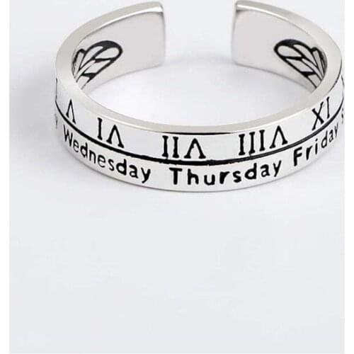 New Creative Roman Numerals Retro Thai Silver Personality 925 Sterling Silver Jewelry Letters Week Popular Opening Rings SR470