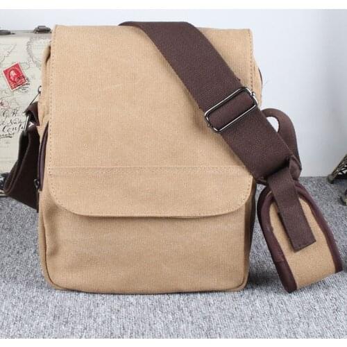 Oswego 2021 Men Canvas Crossbody Bag Zipper Solid Daily Going out Retro Canvas Khaki Black Business Shoulder Bag Korean Style
