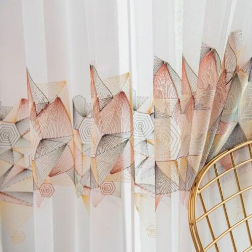 Nordic Style Window Screen Tulle Simple Curtains for Living Room Geometric Embroidery Pattern Sheer for Bedroom Mesh drapes