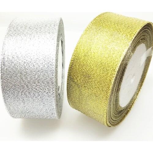 40/50mm 1-1/2" 2" 5 Meters Gold And Silver Metallic Glitter Ribbon Colorful gift package ribbons wholesale