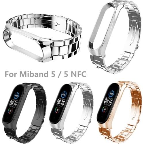 Suitable For Xiaomi Mi Band 5 / 5 NFC Metal Bracelet Strap Classics Stainless Steel Replacement Watchbands Black/Silver/Gold