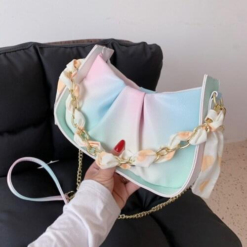 PU Leather Women Luxury Designer Handbags 2021 Shopper Bags Fashion Rainbow Cloud Ppleated Silk Scarf Chain Joker Crossbody Bags
