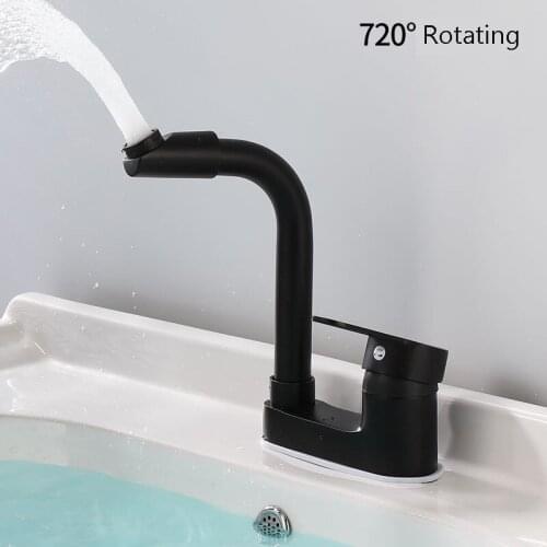Single Handle Basin Faucet Black Bathroom Dual Hole Mixers with Hot and Cold Water Taps