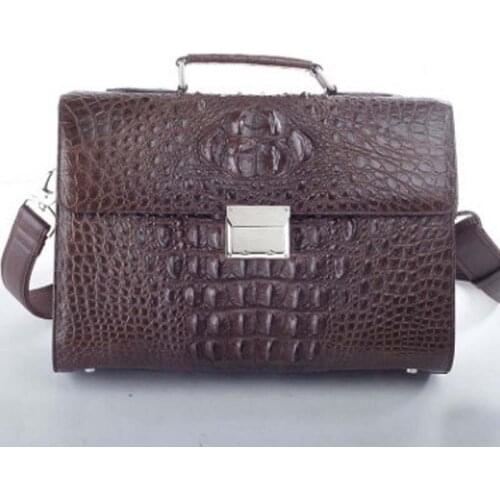 Ourui true crocodile male men briefcase Genuine leather business handbag brown Bone skin large capacity men handbag
