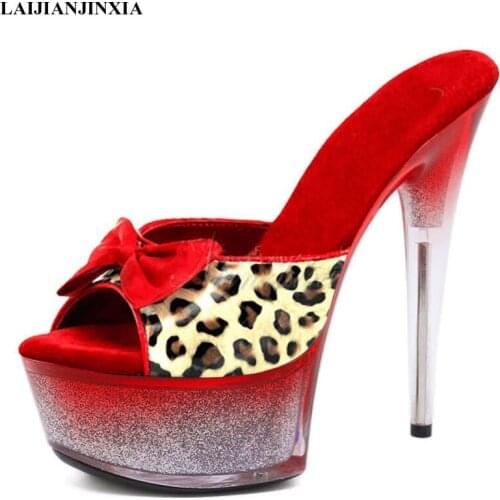 Sexy Leopard 15 CM Stiletto Stripper Heels Super Mixed Colors Butterfly Mature Elegant Stage 6 Inches Slippers Pole Dance Shoes